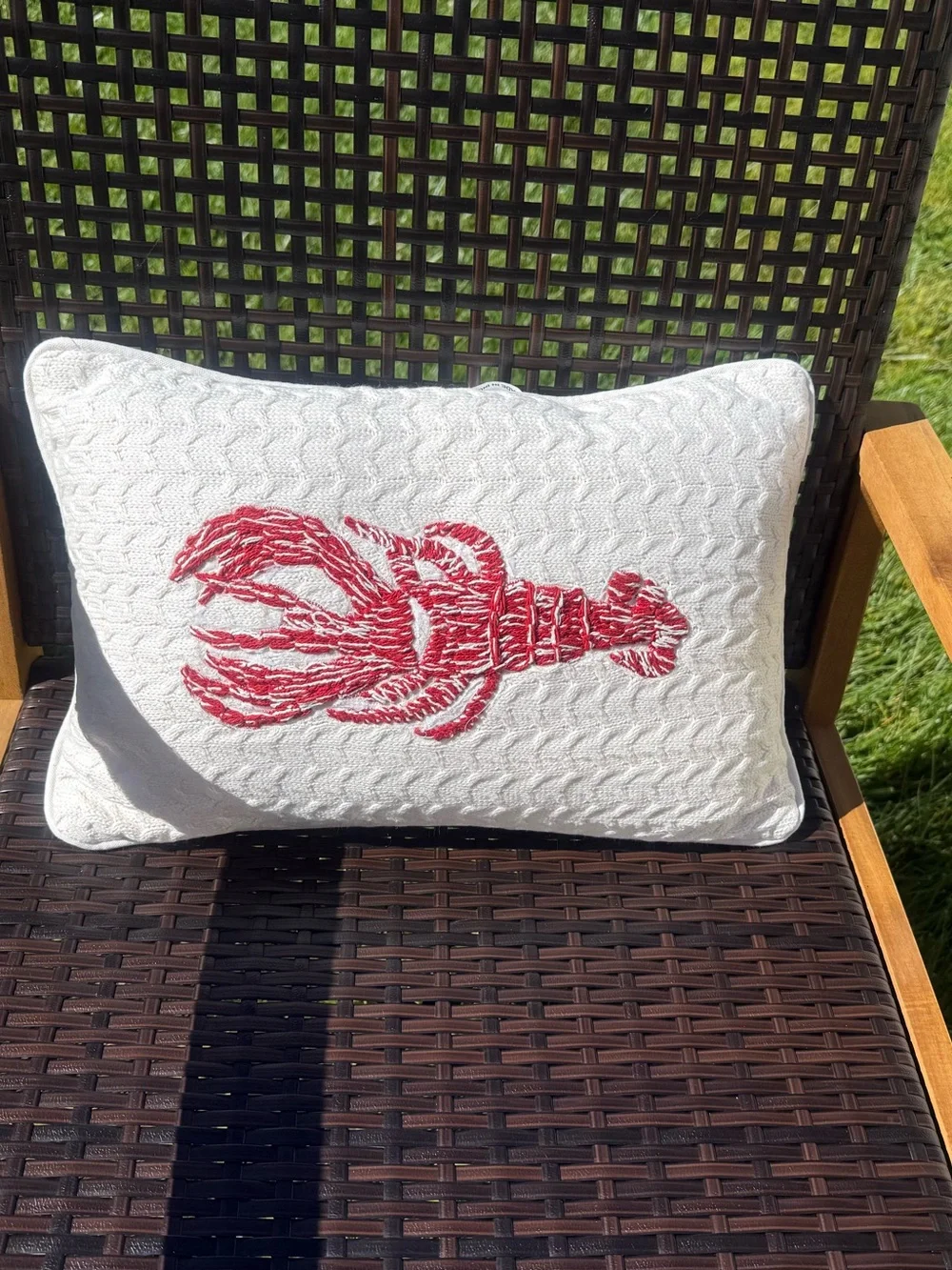Vintage-Style Red Lobster Nautical Decor Beach House Embroidered Pillow